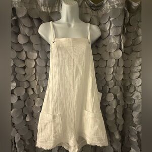 White Sleeveless Romper with Pockets